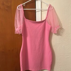 Thirty thirty - Cute Pink Mini Dress with Ruffle Sleeves